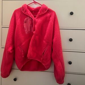 Hot pink fuzzy three-quarter jacket